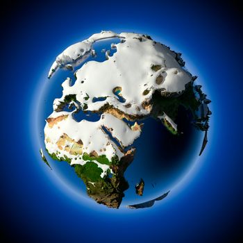 Relief planet Earth is covered with snow drifts - the concept of the winter season, snowy weather, Christmas holidays and New Year