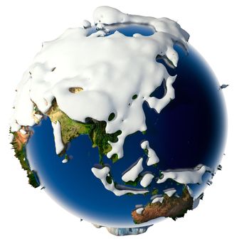 Relief planet Earth is covered with snow drifts - the concept of the winter season, snowy weather, Christmas holidays and New Year