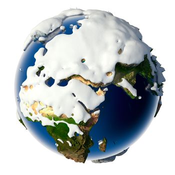 Relief planet Earth is covered with snow drifts - the concept of the winter season, snowy weather, Christmas holidays and New Year