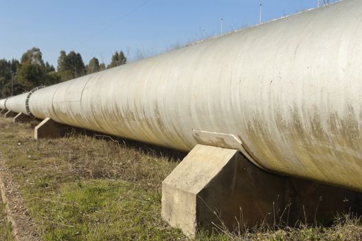Steel water pipeline in Vigia dam supplying drinking water to the county of Redondo, Alentejo, Portugal