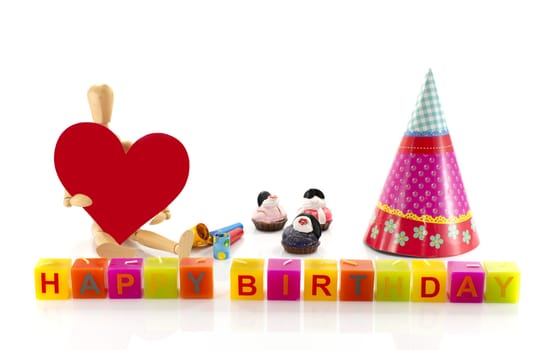 happy bithday candles with red heart and hat