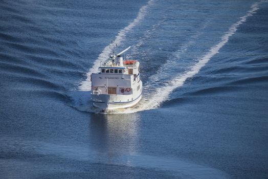 Sagasund on the way from Halden to Fredrikstad, Norway to start a new season with tourists. The ship is a vintage passenger ship from 1964 and transports passengers from Fredrikstad, Norway to Strømstad in Sweden. The images are shot one day in March 2013 when the ship sails through the Iddefjord