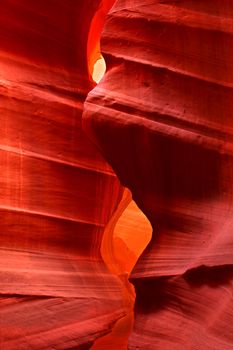 Vivid red colors of Antelope Canyon in southwest United States.