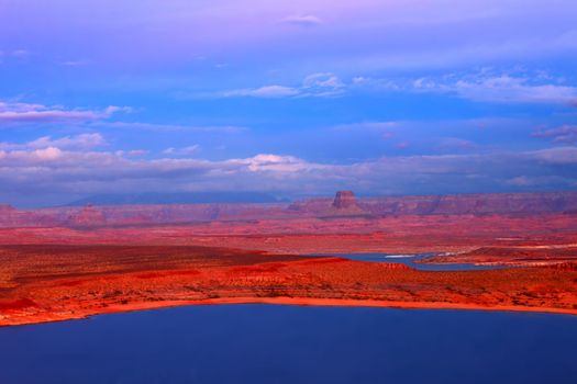 Twilight over Lake Powell in Glen Canyon National Recreation Area.