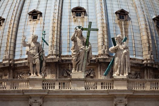 Detail of the front of St Peters basilica in Vatican City, Rome Italy