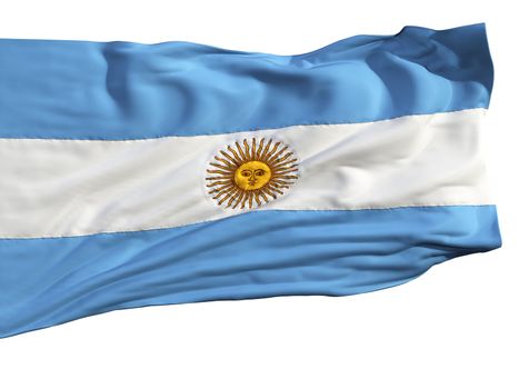 Flag of Argentina, fluttering in the wind. Sewn from pieces of cloth, a very realistic detailed flags waving in the wind, with the texture of the material, isolated on a white background