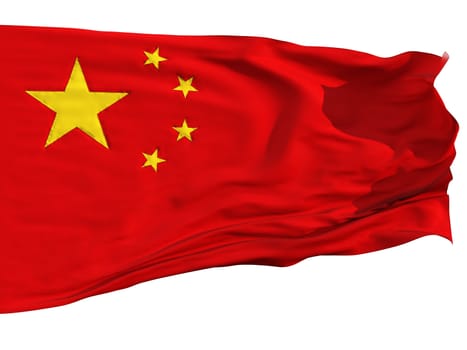 Flag of China, fluttered in the wind. Sewn from pieces of cloth, a very realistic detailed flags waving in the wind, with the texture of the material, isolated on a white background