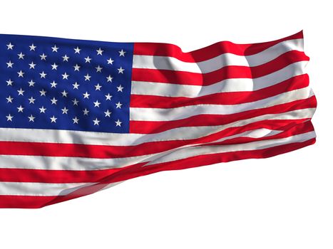 Flag of the United States, fluttered in the wind. Sewn from pieces of cloth, a very realistic detailed flags waving in the wind, with the texture of the material, isolated on a white background