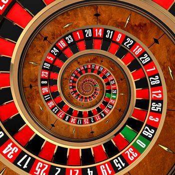 The concept of gambling at roulette, spanning a player in a spiral vortex