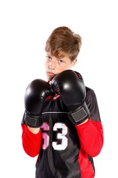 young kickboxer on white background