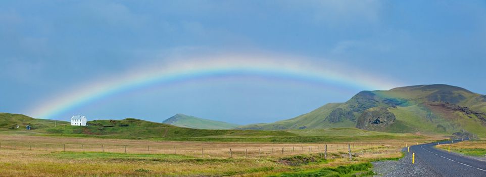 Beautiful Rainbow in Reykjavik area in Iceland.