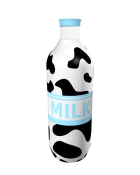 Full bottle of milk with black spots and label MILK