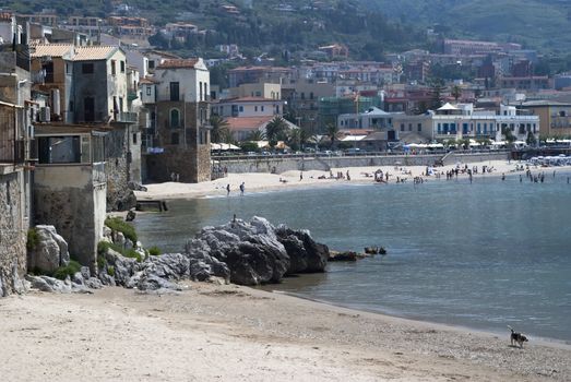 beach of Cefalu with blue sea. Sicily