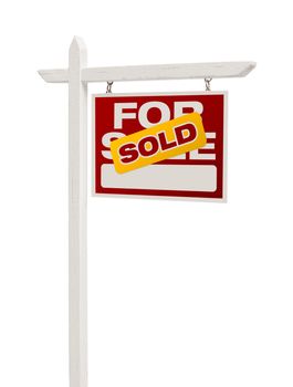 Red Sold For Sale Real Estate Sign Isolated on a White Background with Clipping Path.