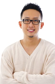 Young Asian man portrait over white background