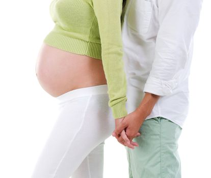 Mom and Dad holding hands over white background