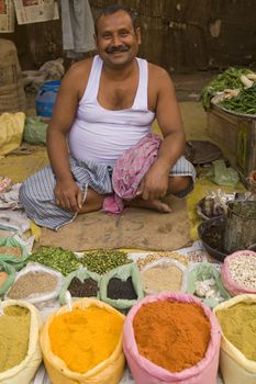 Man selling spices at the Sonepur Fair, India