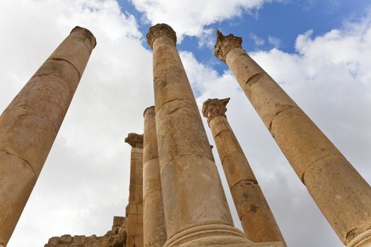 pillars of the temple of artemis in ancient city of jerash, jordan