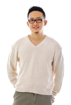 Handsome Asian male standing over white background
