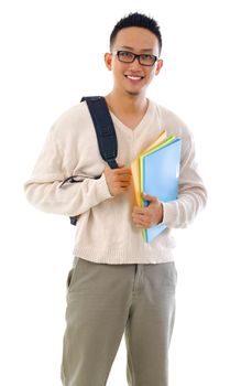 Good looking Asian university student over white background