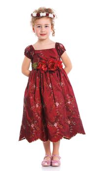 Portrait of the Cute beautiful little girl in red, isolated on white