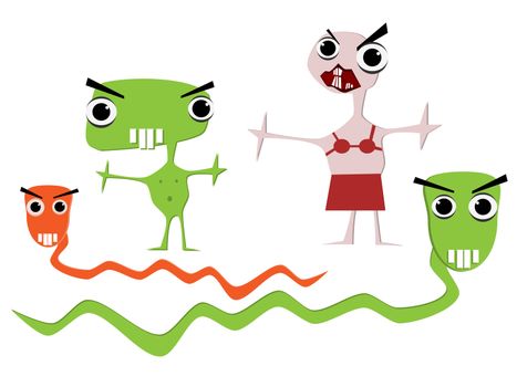 different cartoon monsters and sneakes, vector illustration