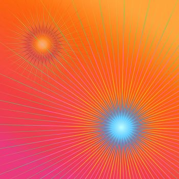 Abstract illustration depicting geometric vividly colorful lines against a pink and orange background.