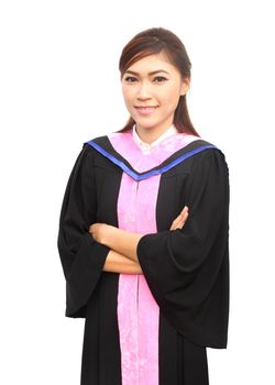 graduation women with degree suit on white background