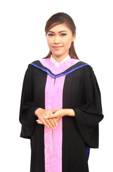 graduation women with degree suit on white background