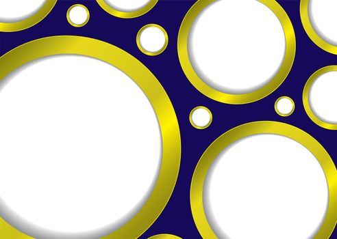 Bubble background with gold rim and blue backdrop and copyspace