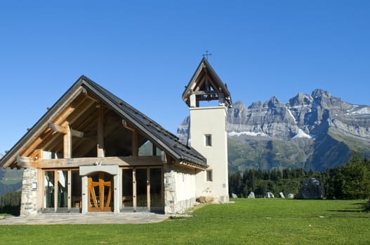 beautiful little chapel in the mountains of Switzerland