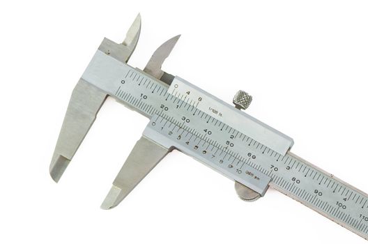 vernier caliper showing 2 centimeters against white background