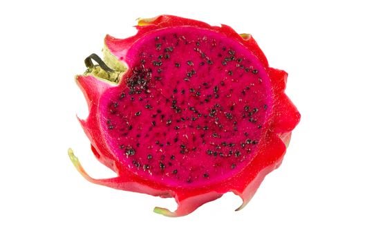 Healthy red dragon fruit against white background