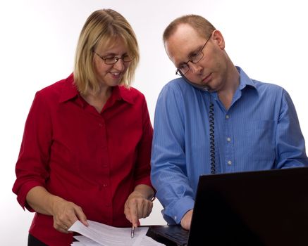 Two business people working