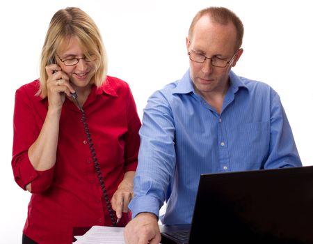 Two business people working