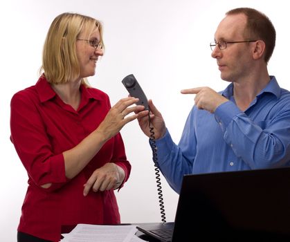 Two business people working