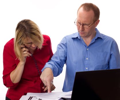 Two business people working