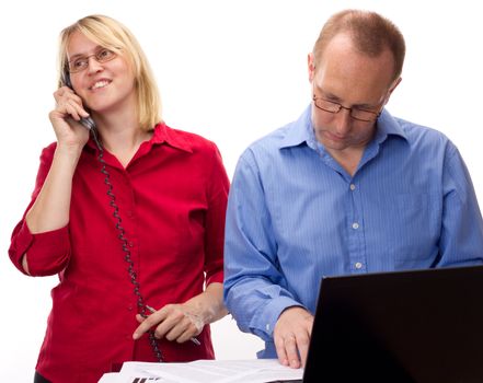 Two business people working