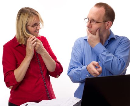 Two business people working