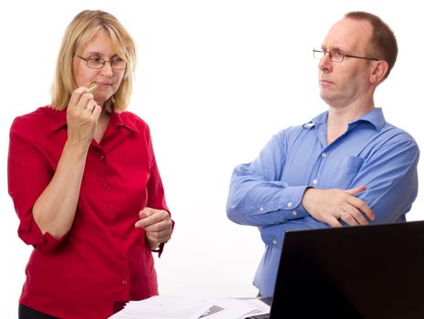 Two business people working