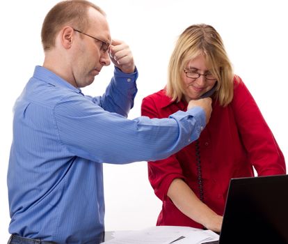 Two business people working