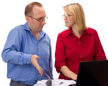 Two business people working