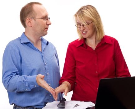 Two business people working