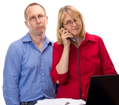 Two business people working