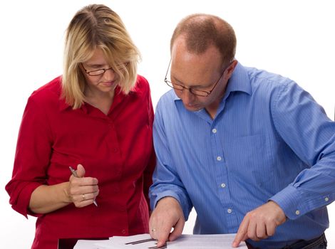 Two business people working