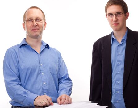 Two business people working