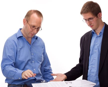 Two business people working