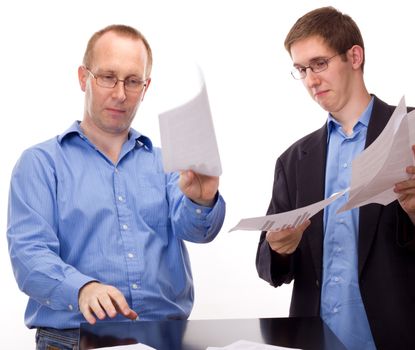 Two business people working