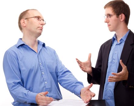 Two business people working