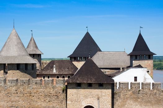 Large old medieval castle. Shot in summer